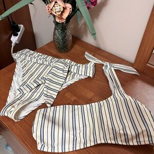 Abercrombie Striped Two-Piece Bikini Set - Cream with Navy Stripes